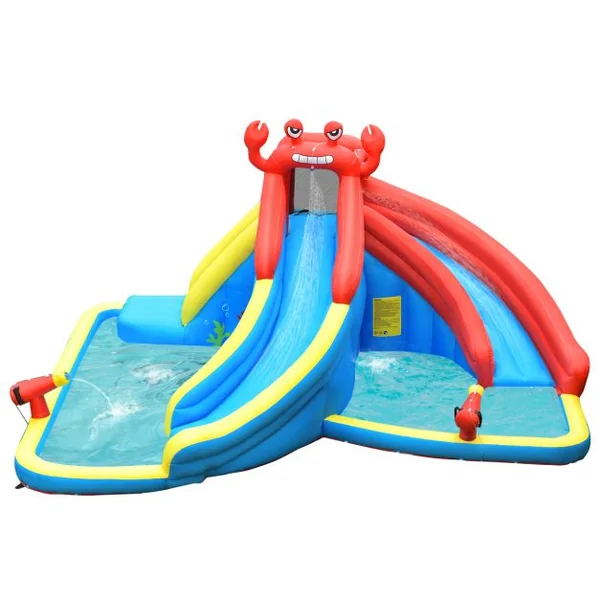 Aire de Jeux Gonflable avec 2 Toboggans 2 Pataugeoires 2 Canons Sac Kit de Réparation Formes de Crabe sans Gonfleur