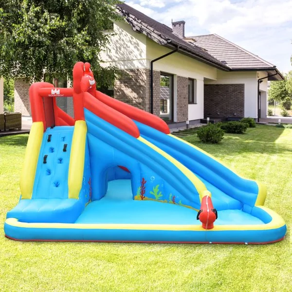 Aire de Jeux Gonflable avec 2 Toboggans 2 Pataugeoires 2 Canons Sac Kit de Réparation Formes de Crabe sans Gonfleur