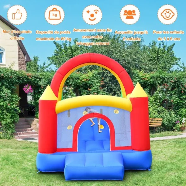 Aire de Jeux Gonflable avec 2 Toboggans Grand Mur d’Escalade Parc 5x2x2M Charge 80KG