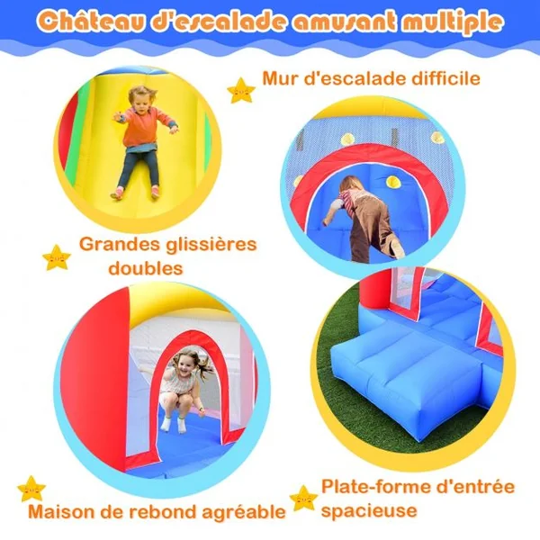 Aire de Jeux Gonflable avec 2 Toboggans Grand Mur d’Escalade Parc 5x2x2M Charge 80KG