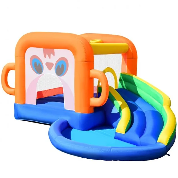 Aire de Jeux Gonflable avec Zone de Saut Mur en Maille 3x2x2M Charge 50KG Design de Singe