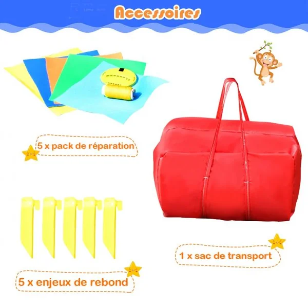 Aire de Jeux Gonflable avec Zone de Saut Mur en Maille 3x2x2M Charge 50KG Design de Singe
