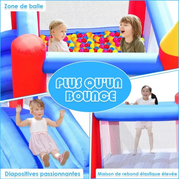 Aire de Jeux Gonflable pour 3 Enfants avec Zone de Saut Murs en Maille des 4 Côtés 3x2x2M Charge Max 50KG