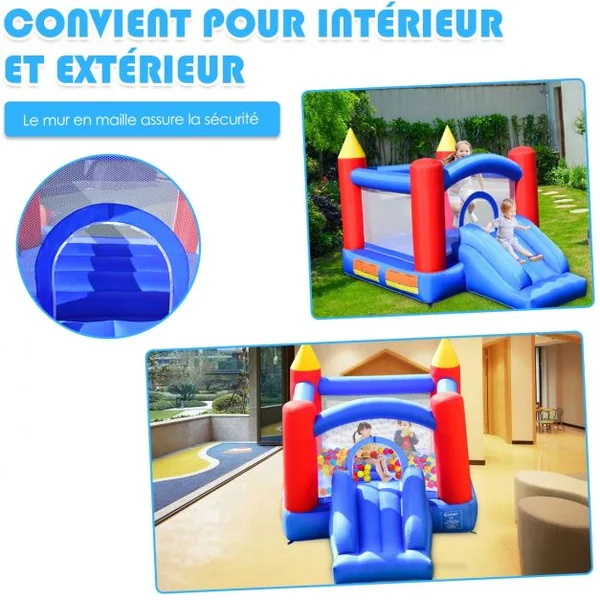 Aire de Jeux Gonflable pour 3 Enfants avec Zone de Saut Murs en Maille des 4 Côtés 3x2x2M Charge Max 50KG