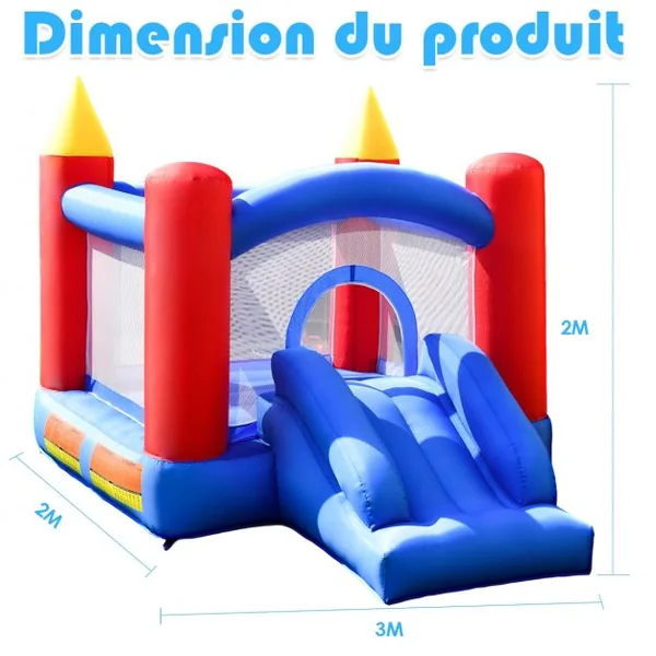 Aire de Jeux Gonflable pour 3 Enfants avec Zone de Saut Murs en Maille des 4 Côtés 3x2x2M Charge Max 50KG