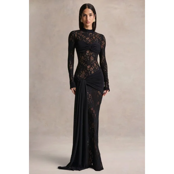 Akira | Robe longue noire en dentelle