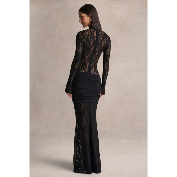 Akira | Robe longue noire en dentelle