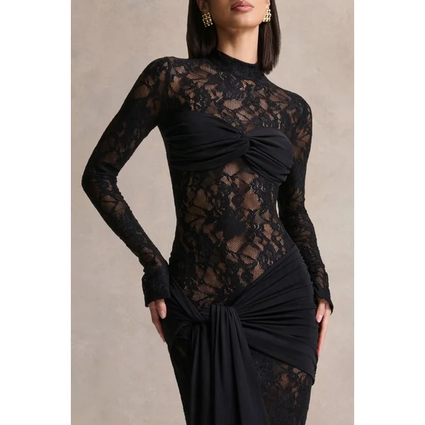 Akira | Robe longue noire en dentelle