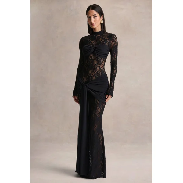Akira | Robe longue noire en dentelle