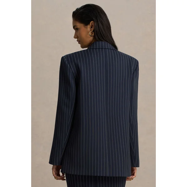 Alana | Blazer tailleur à fines rayures bleu marine avec décolleté plongeant