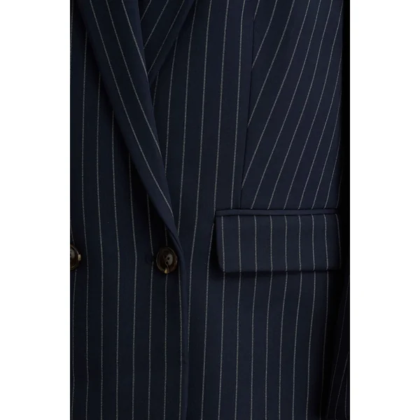 Alana | Blazer tailleur à fines rayures bleu marine avec décolleté plongeant