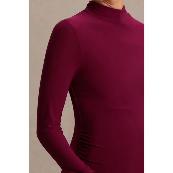 Alejandra | Robe longue de maternité bordeaux à manches longues et col montant