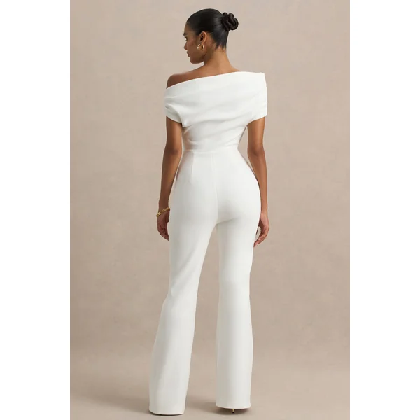 Alexandra | Combinaison blanche asymétrique drapée