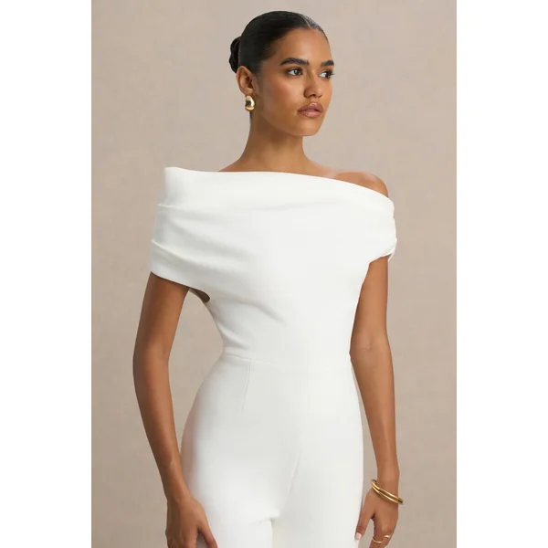 Alexandra | Combinaison blanche asymétrique drapée