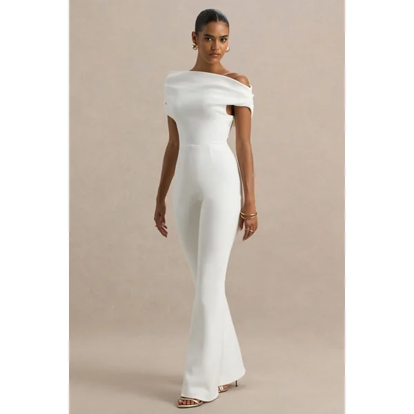 Alexandra | Combinaison blanche asymétrique drapée