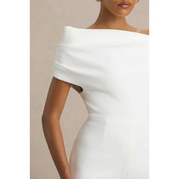 Alexandra | Combinaison blanche asymétrique drapée