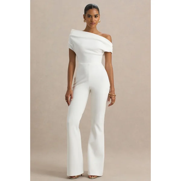 Alexandra | Combinaison blanche asymétrique drapée