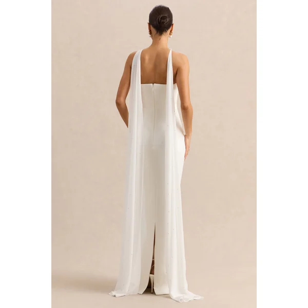 Alina | Robe longue bandeau blanche avec cape