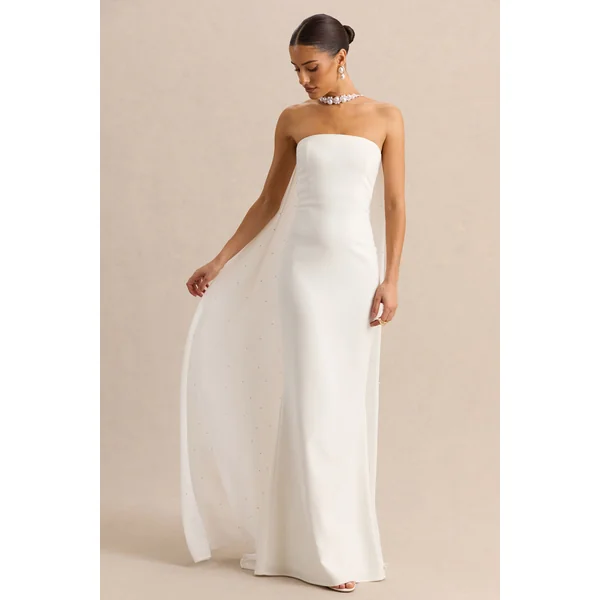 Alina | Robe longue bandeau blanche avec cape