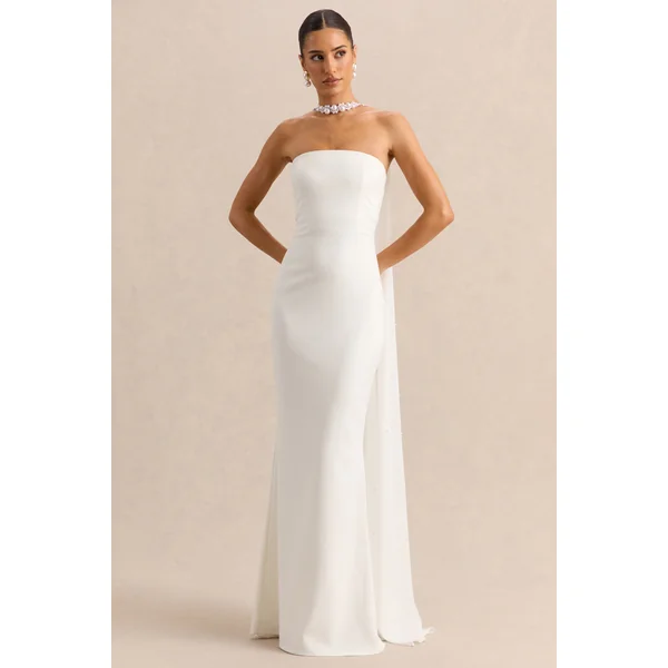 Alina | Robe longue bandeau blanche avec cape
