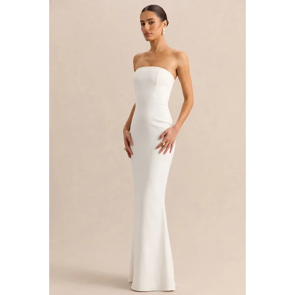 Alina | Robe longue bandeau blanche avec cape