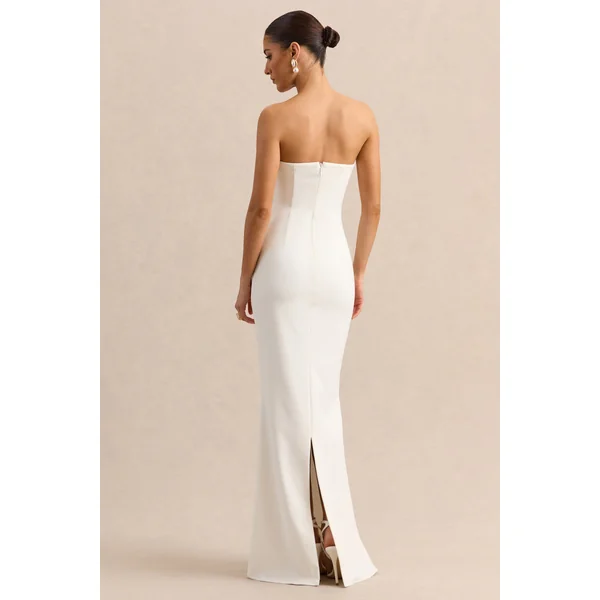 Alina | Robe longue bandeau blanche avec cape