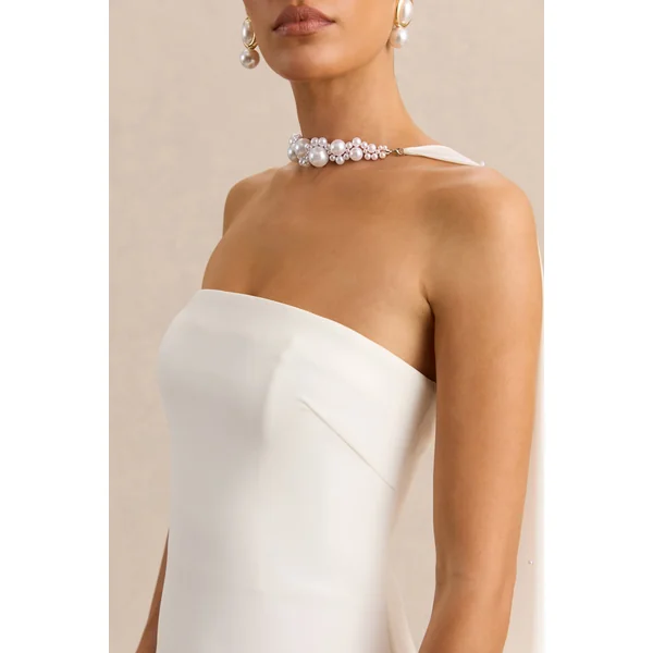 Alina | Robe longue bandeau blanche avec cape