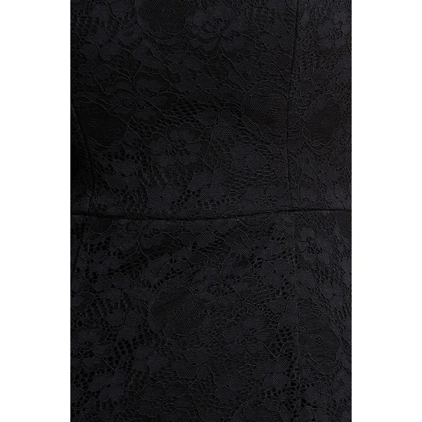 Alissa | Robe mi-longue en dentelle noire à col carré