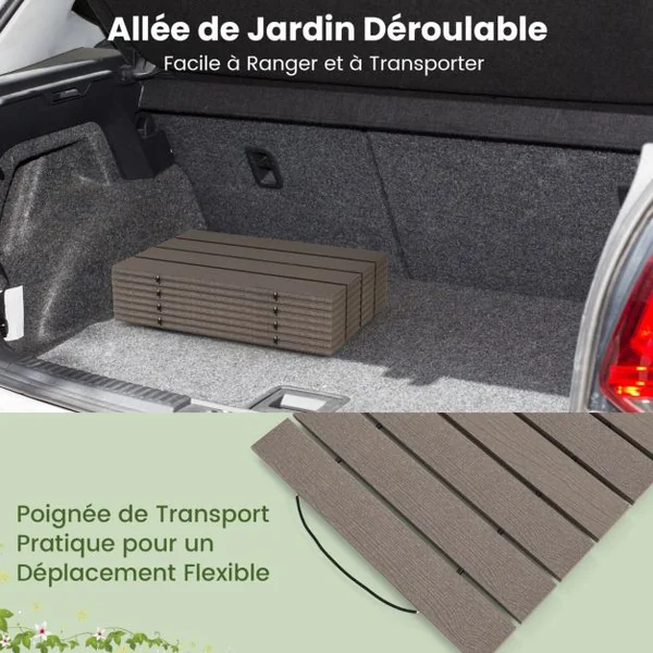 Allée de Jardin Résistante aux Intempéries Allée Droite Enroulable Promenade Décorative Connexion en Fil Métallique Gris