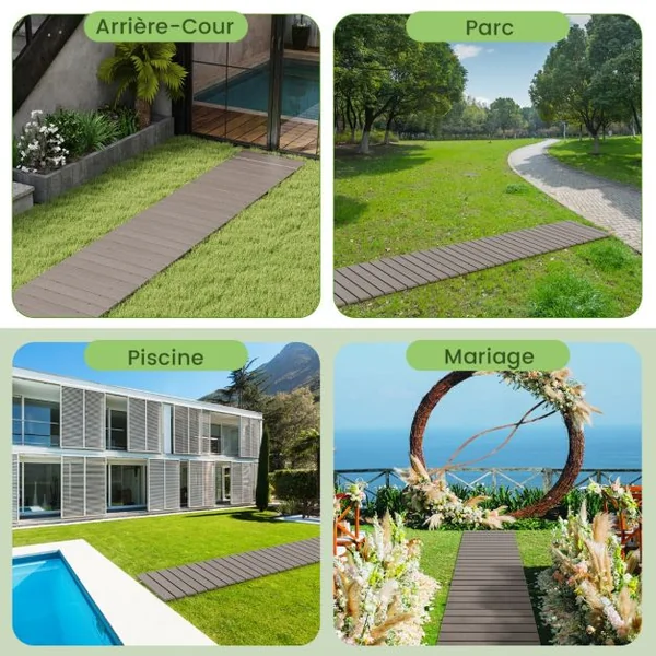 Allée de Jardin Résistante aux Intempéries Allée Droite Enroulable Promenade Décorative Connexion en Fil Métallique Gris