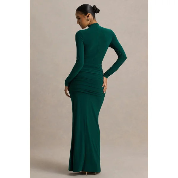 Alula | Robe longue verte à col montant avec détail torsadé