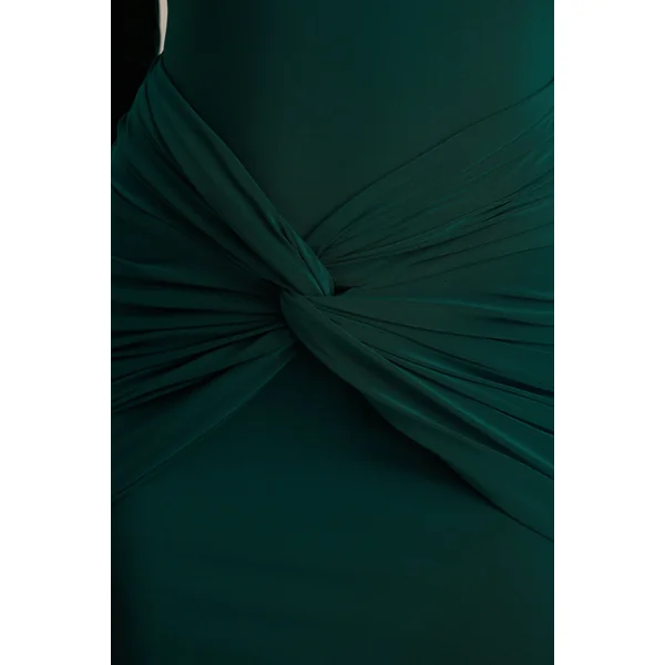 Alula | Robe longue verte à col montant avec détail torsadé
