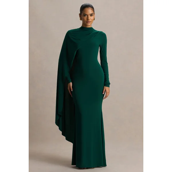 Always | Robe longue vert bouteille à col montant avec manches cape