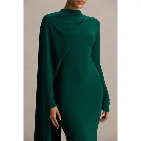 Always | Robe longue vert bouteille à col montant avec manches cape