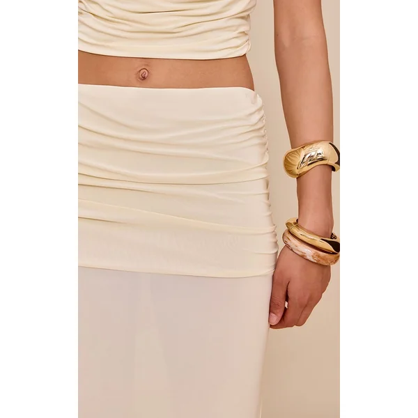 Amande Jupe Longue Maxi Taille Froncée Double Couche En Tissu Slinky