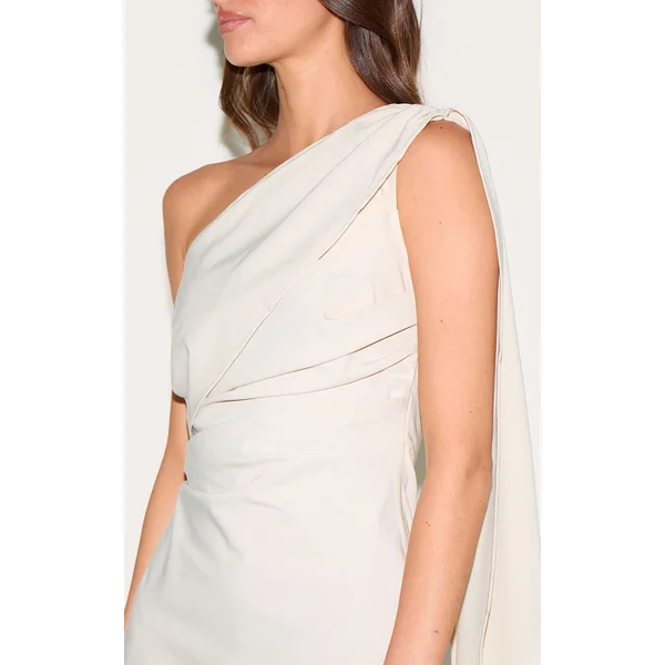 Amande Robe Courte Drapée À Épaule Dénudée En Tissu Tissé