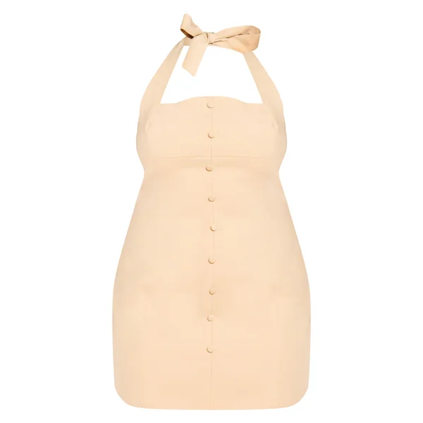 Amande Robe Courte Grande Taille Tissée Col Licou Détails Boutons