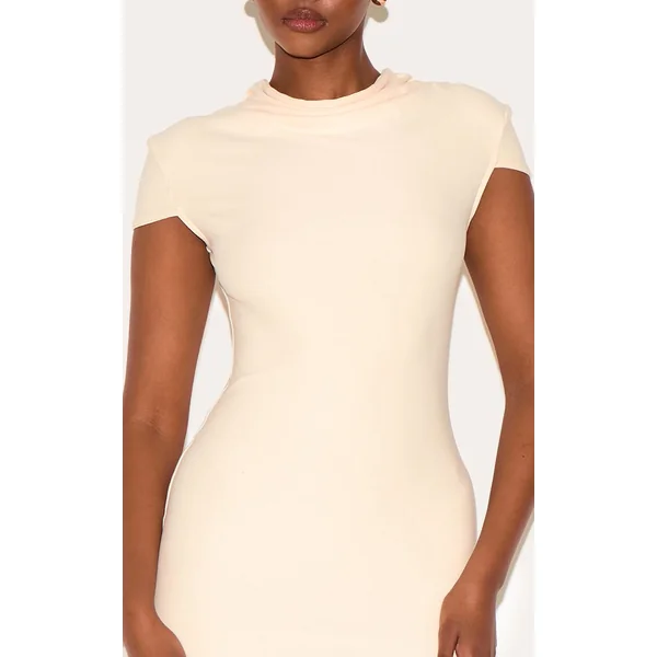 Amande Robe Moulante Col Montant Drapé Toucher Doux