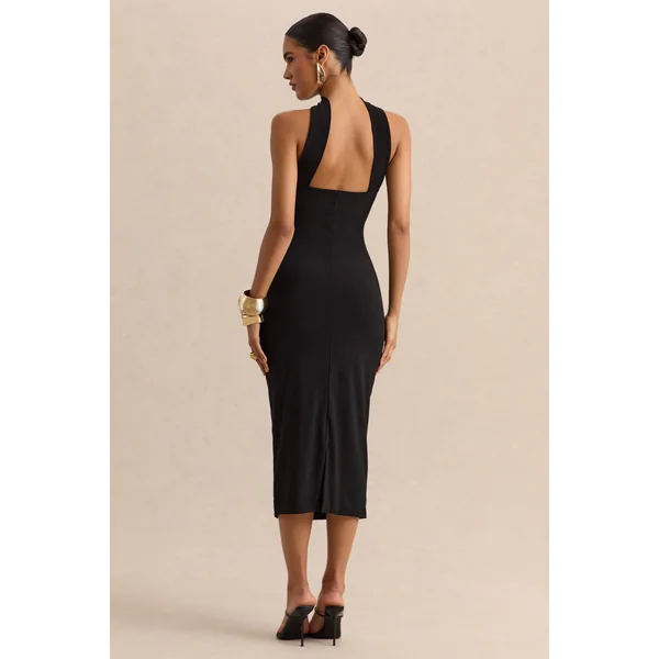 Amariah | Robe mi-longue bandeau noire avec détail écharpe