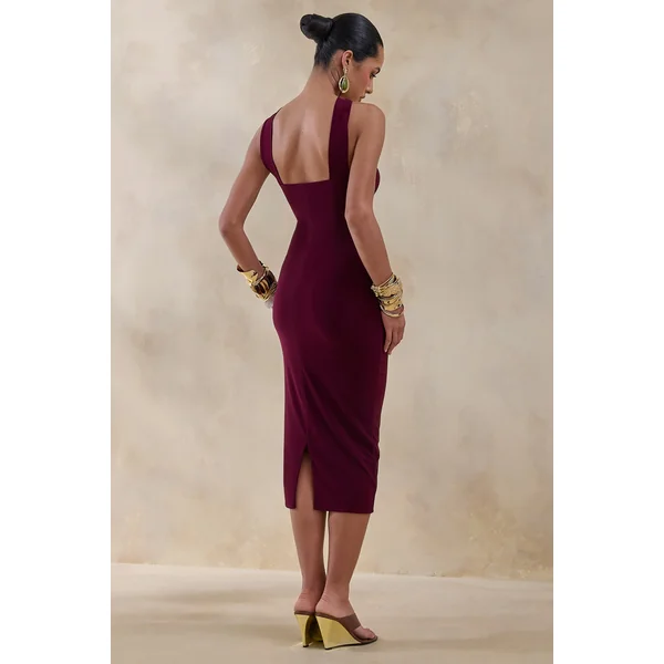 Amariah | Robe mi-longue bordeaux bandeau avec détail foulard