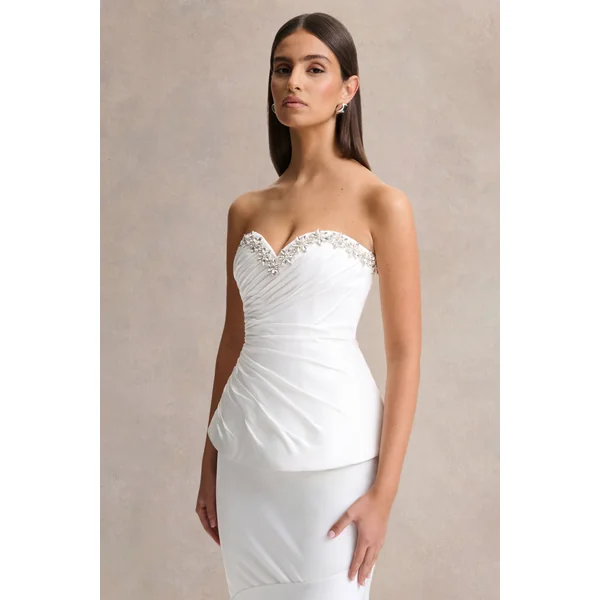 Ambria | Haut corset en satin blanc avec décolleté cœur orné à la main