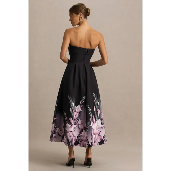 Annalise | Robe mi-longue bandeau à imprimé de bordure rose