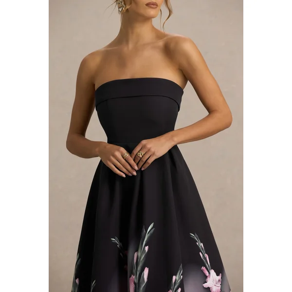 Annalise | Robe mi-longue bandeau à imprimé de bordure rose