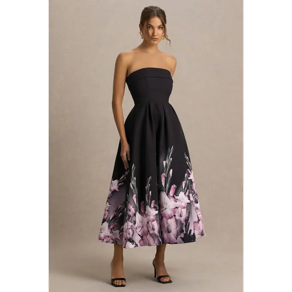 Annalise | Robe mi-longue bandeau à imprimé de bordure rose