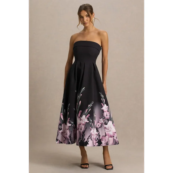Annalise | Robe mi-longue bandeau à imprimé de bordure rose