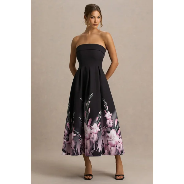 Annalise | Robe mi-longue bandeau à imprimé de bordure rose