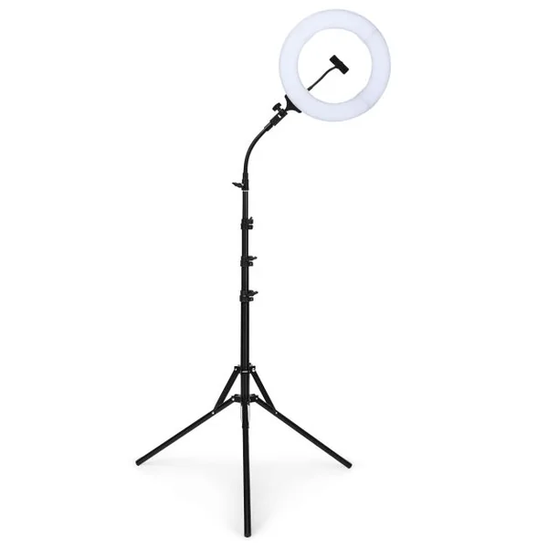 Anneau Rond d’Éclairage LED 3200-5500K pour Studio Photo 14 Pouces Trépied Réglable en Hauteur Accessoires Noir