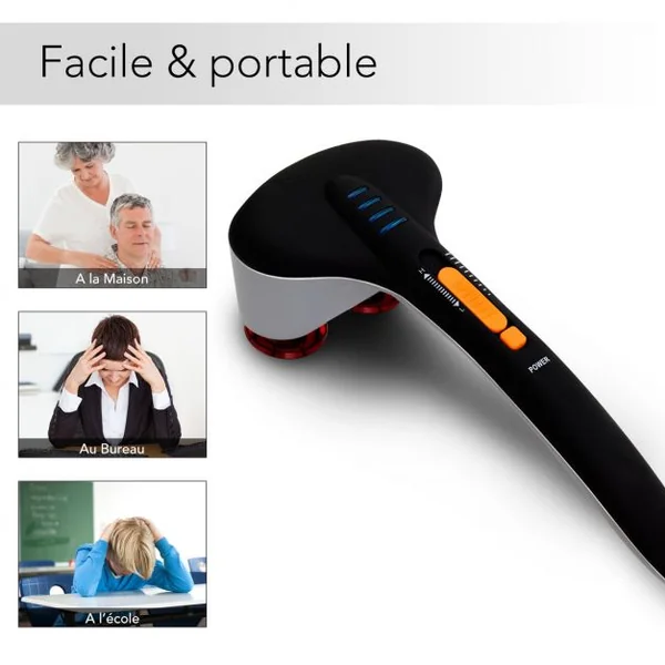 Appareil de Massage Portable 25W Variateur de Vitesse 6 Têtes de Massage Double, Anti-stress, pour circulation sanguine