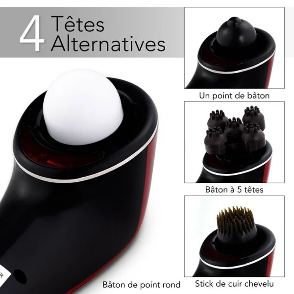 Appareil de Massage Portable à Chaleur sans Fil 16W Vitesse Variable 4 Têtes de Massages Corps Cou Epaules Pieds Jambes