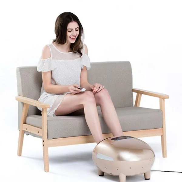 Appareil Massage des Pieds Électrique, 5 Niveaux de Pression d’Air, Chaleur Infrarouge, Télécommande, 45x39x28,5cm, Or